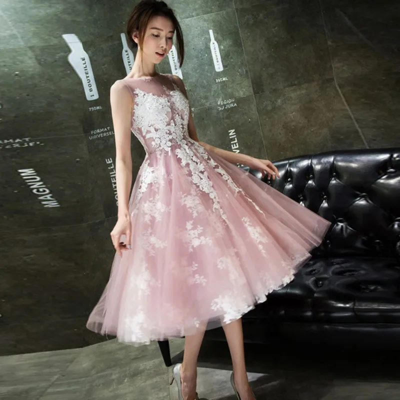 Ivory Lace Tea Length Formal Dresses