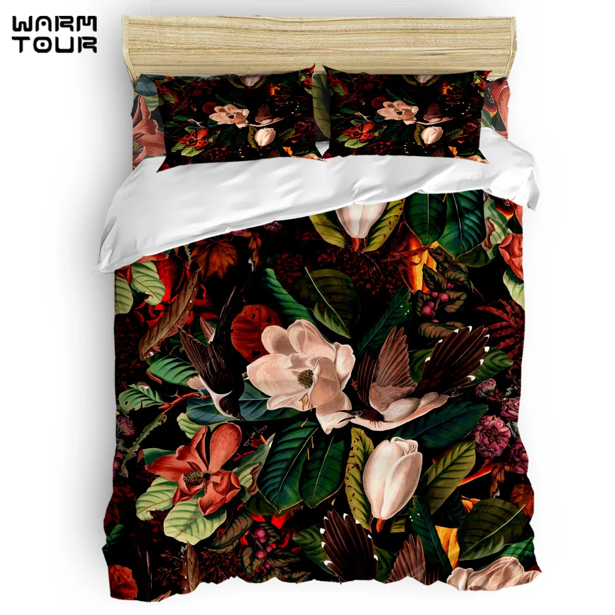 

WARMTOUR Duvet Cover FLORAL AND BIRDS XIV Duvet Cover Set 4 Piece Bedding Set For Beds
