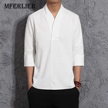 

MFERLIER Chinese style Summer men shirt Bust size 104-116cm V neck shirt men 3 colors