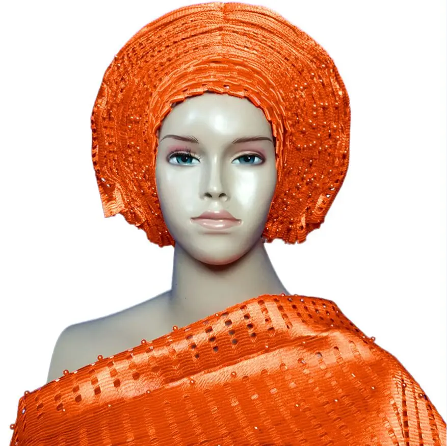 Африканский уже сделаны ткань ашо Оке(aso OKE) дизайн шляпы без полей для женщин под традиционное платье aso ebi, DHL - Цвет: orange