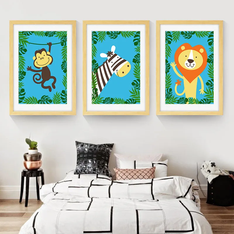 Haochu Anak Dekorasi Kamar Lukisan Kartun Hewan Zebra Singa