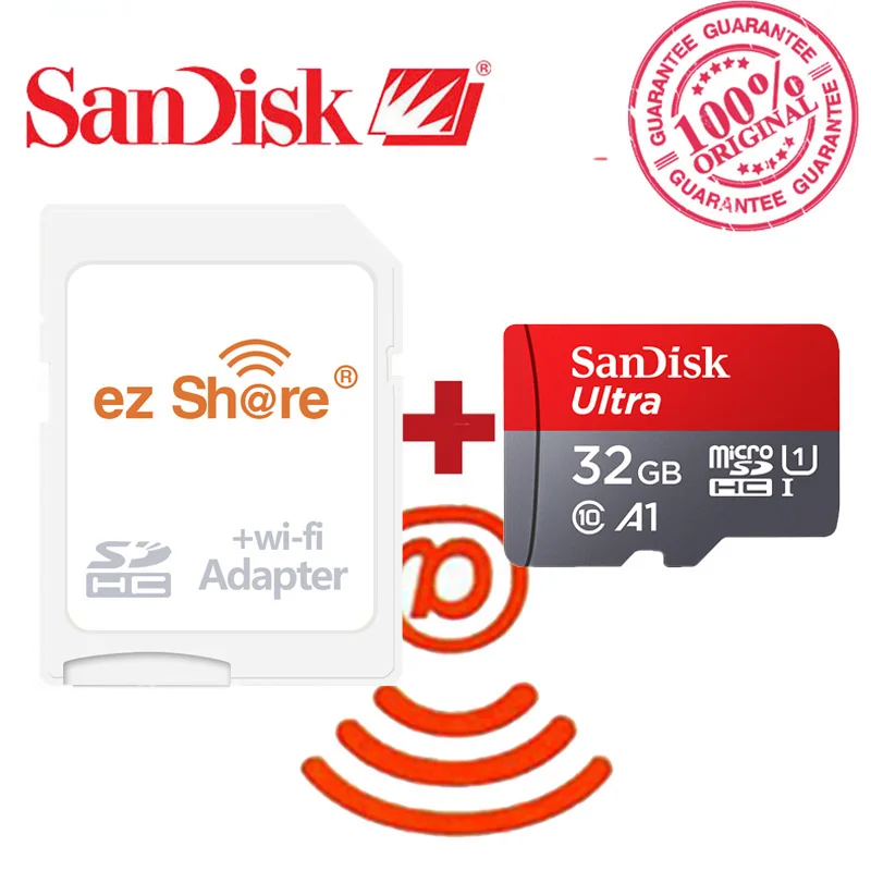 Ezshare Беспроводной Wi Fi адаптер + Sandisk Ultra 8 ГБ 16 32 класс 10 microsd беспроводная TF карта Micro