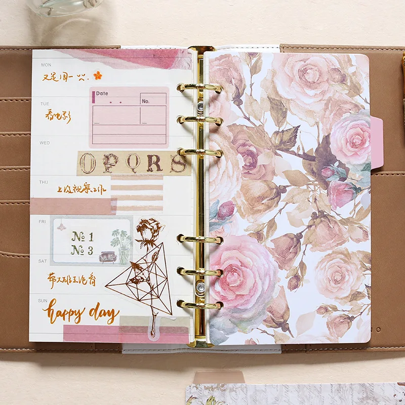 2022 Notebook Dividers A5 A6 Vintage Flowers Gold 6 Ring Binder Agendas