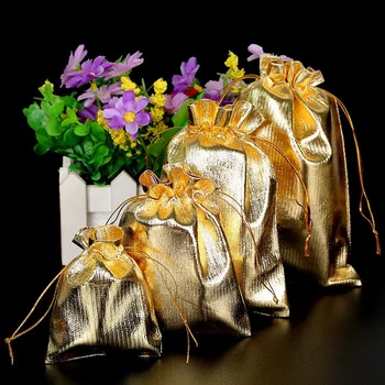 

New 10pcs Silver Gold Color Metallic Foil Organza Pouches Christmas Wedding Party Favour Gifts Candy Bags 7x9/9x12/10x15/13x18cm