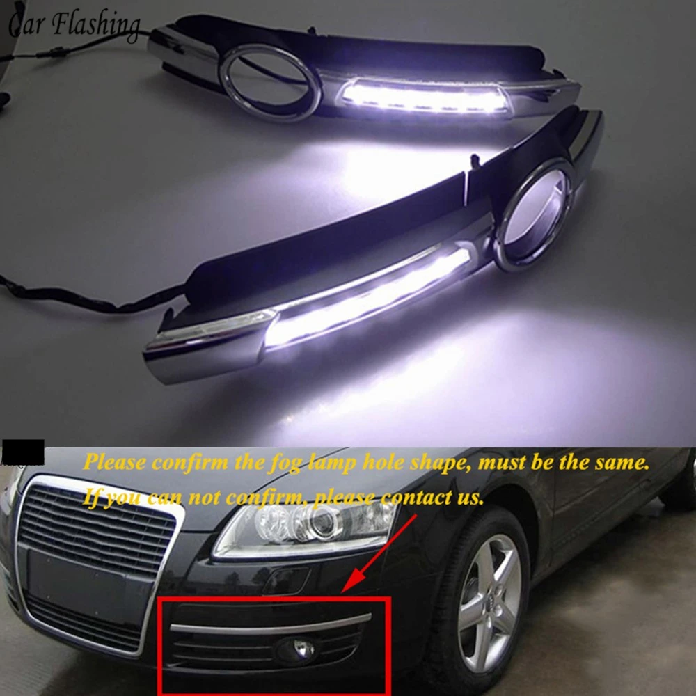 

Car flashing 2pcs LED For AUDI A6 C6 2005 2006 2007 2008 LED DRL Daytime Running Lights Daylight With Yellow Turn Signal Lamp