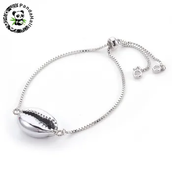 

Adjustable Brass Bolo Bracelets, Slider Bracelets with Electroplated Cowrie Shell Beads 9"(23cm), 1.3mm 10pcs