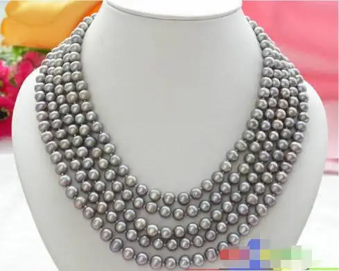 

Free Shipping >> p2165 CHIC 5row 8MM gray round FRESHWATER CULTURED PEARL NECKLACE