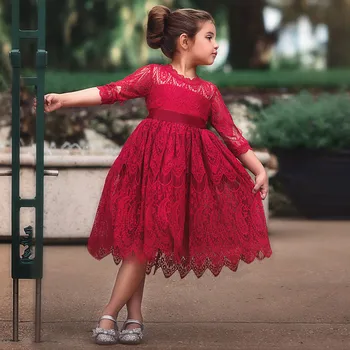 

Girls Christmas Flower Lace Embroidery Dress Kids Dresses for Girl Princess Autumn Winter Party Ball Gown Children Clothing Wear