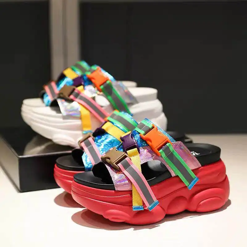 

Platform slippers Summer Women Open toe Casual shoes Ladies Outdoor Beach sandals Female Slides Increase Wedges slippers Woman