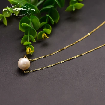 

GLSEEVO Original 925 Sterling Silver Natural Fresh Water Pearl Pendant Necklace For Women Engagement Party Fine Jewelry GN0097