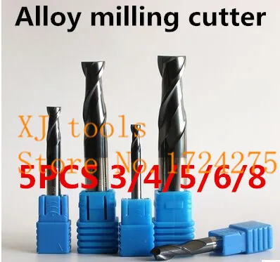 

New 5pcs/set 2F-3/4/5/6/8mm Two Flutes Solid Carbide End Mill ALTiN Coat, CNC Milling Cutter Bits for Metal Cutting
