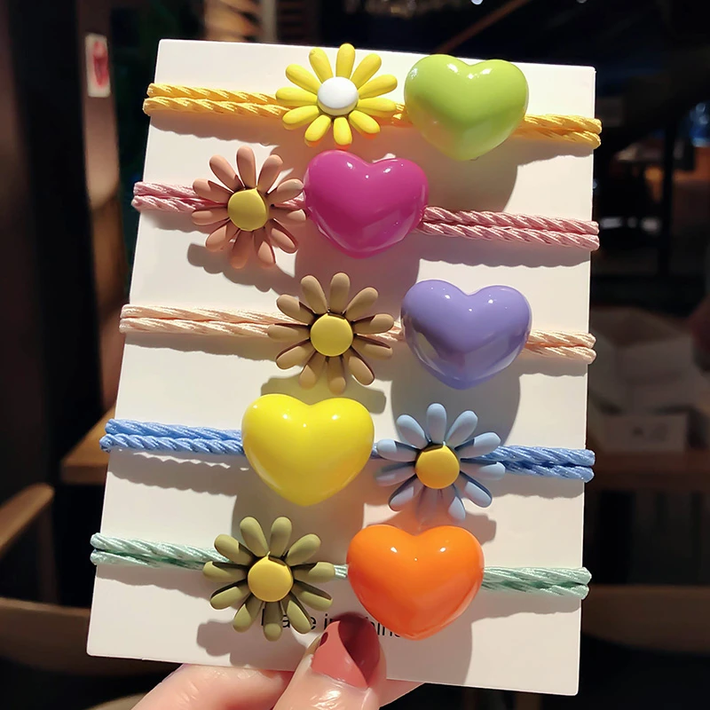 

Hot Sale Iridescent Heart Sweet Girls Tiara Elastic Hair Bands Fashion Hair Rope Hair Ring Ponytail Holder Hair Accessories