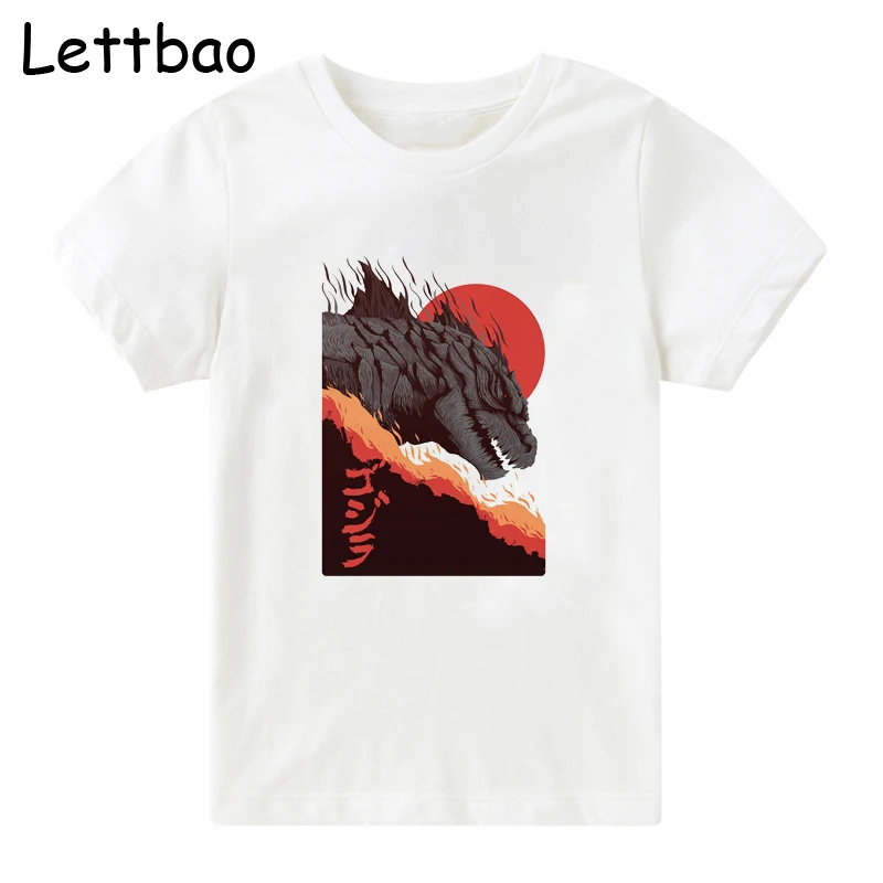 

New 2-12T CARTOON Prints Children's T-shirt Japanese Style Godzilla T-shirts for Boy Summer Cotton Funny Kids Tshirt Casual Tops