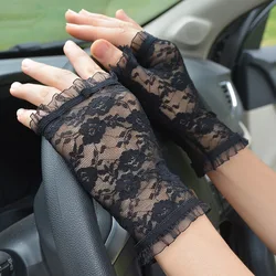 Floral Lace Fingerless Gloves Women Girls Sexy Black Sheer Mittens White Khaki Short Thin Sunscreen Glove Ladies Driving Party Floral Lace Fingerless Gloves Women Girls Sexy Black Sheer Mittens White Khaki Short Thin Sunscreen Glove Ladies Driving Party