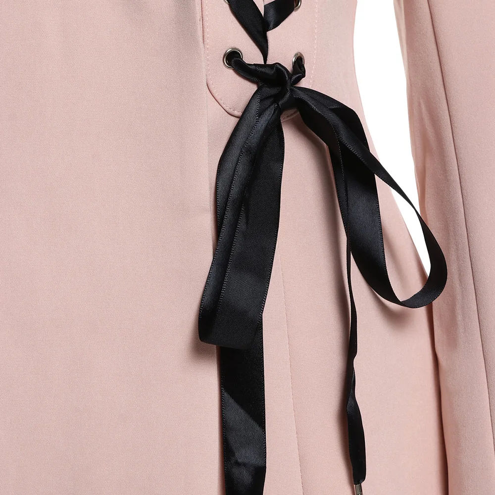 Manicotto A Blazer Kenancy Donne Pink Pizzo Pieno Up Rosa Equipaggiata Nastro Due Pulsanti Delle Di wqpnfpZUW
