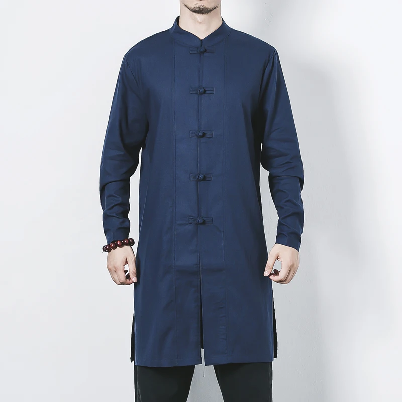  white Men Long Sleeve Trench Chinese Retro Style mens Long Jacket autumn Men's frivolous long coat