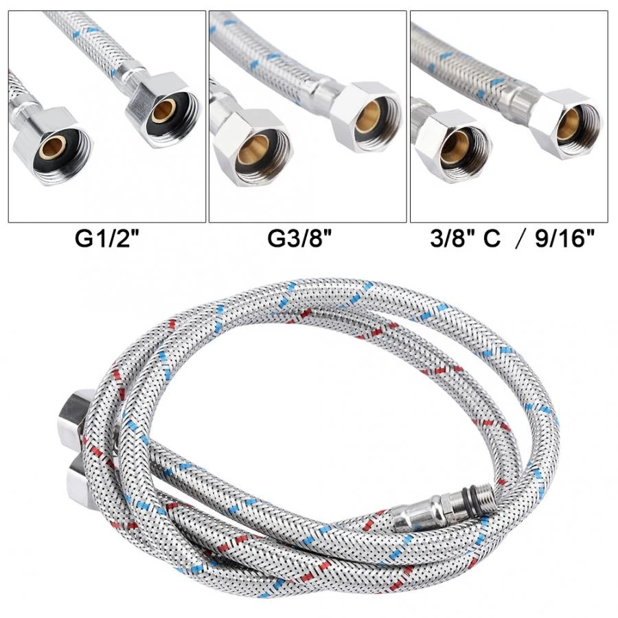 2PCS UK G1//2/" Stainless Steel Braided Flexible Water Supply Line Hose Hot /& Cold