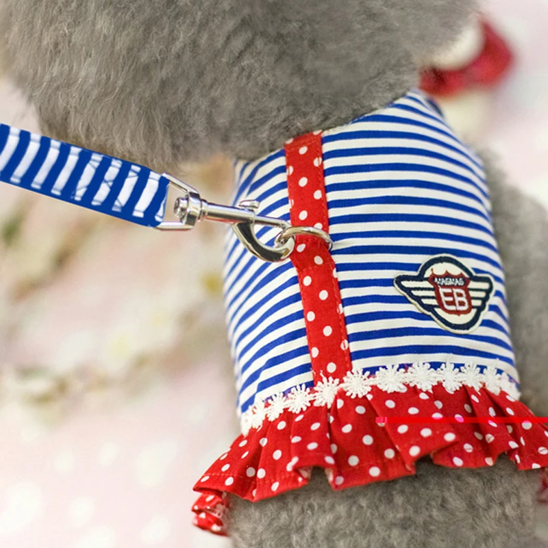 New Striped Dog Chest Clothes Navy Vests Leash Pothook Button Dog