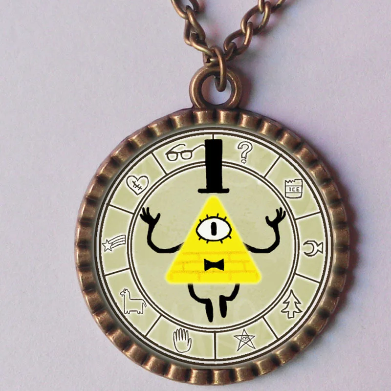 01 wholesale 6$ Lot GRAVITY FALLS BILL CIPHER WHEEL Necklace Antique Glass Pendant jewelry Hot chain Picture Art Distributor | Украшения и