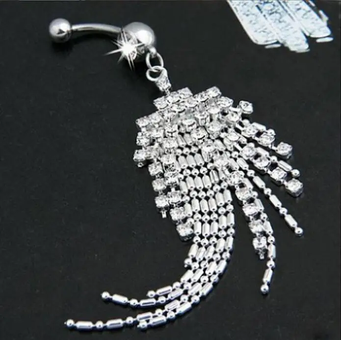 

New 2017 Hot Rhinestone Tassel Navel Dangle Button Belly Ring Body Piercing Jewelry