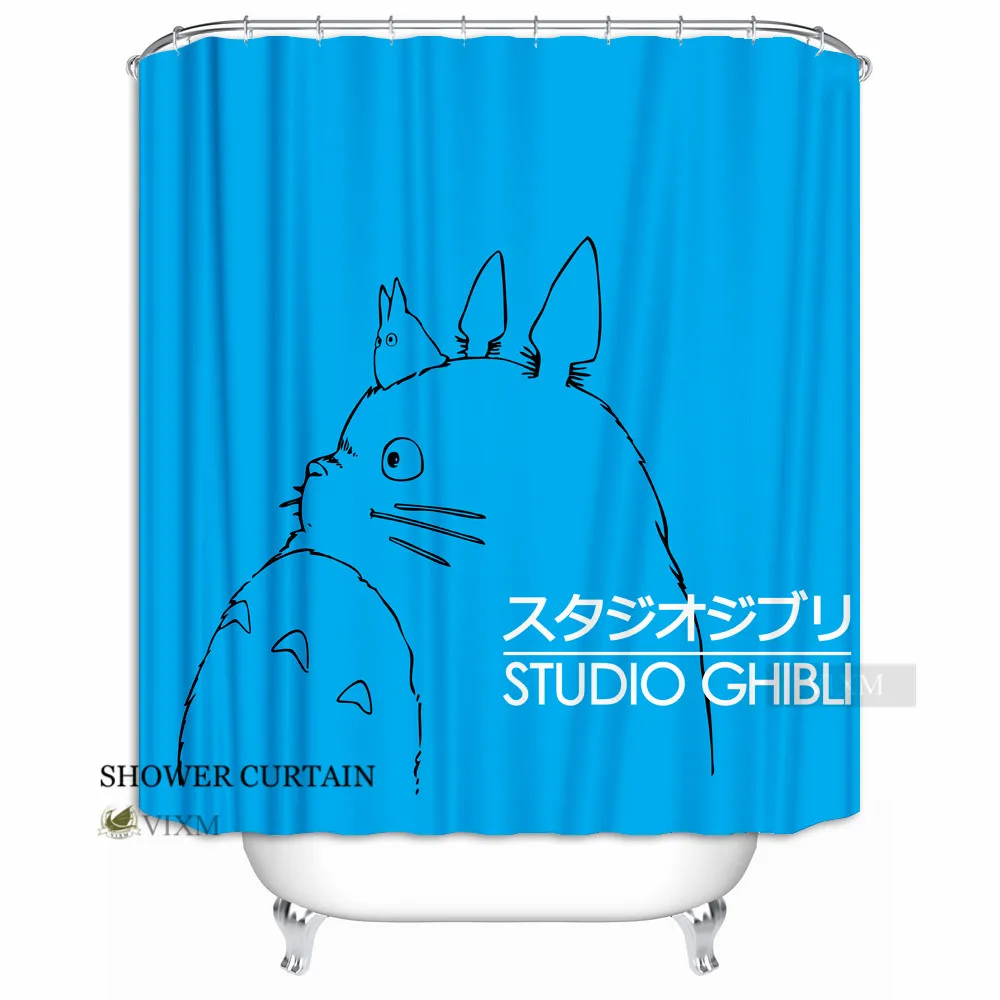 

VIXM Japanese Anime My Neighbor Totoro Fabric Shower Curtain Cute Animal Blue Cat Bath Curtain for Bathroom