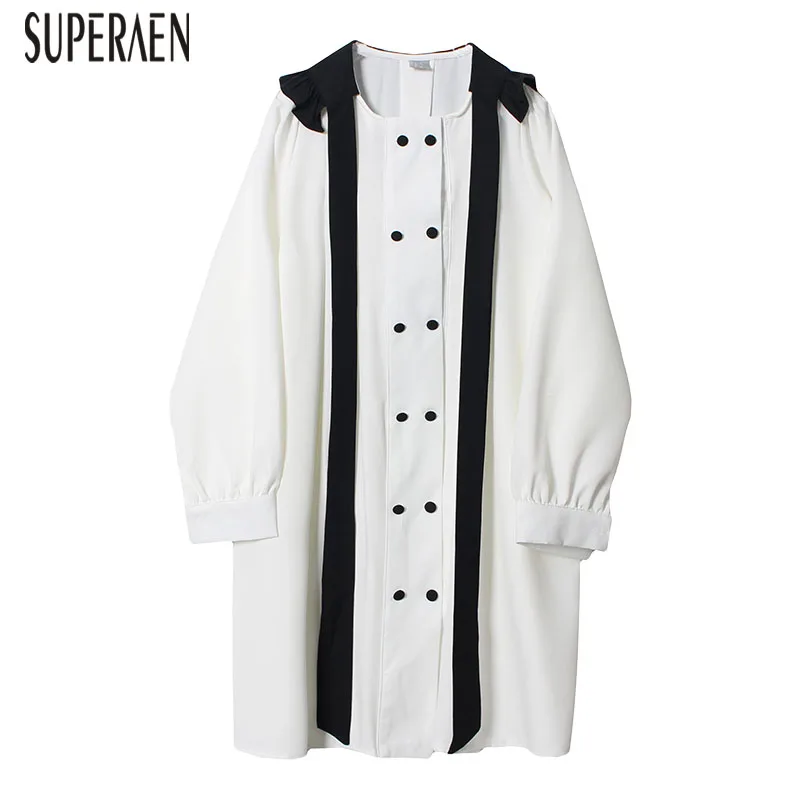 

SuperAen Lace Dress Female 2019 Summer and Spring New Double-breasted Women Dress Long Sleeve Solid Color Casual Women Clothing