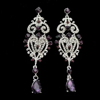 

Bridal Purple Green Crystal Drop Earrings Alloy Geometric Rhinestone Earring for Women oorbellen Wedding Party Jewelry