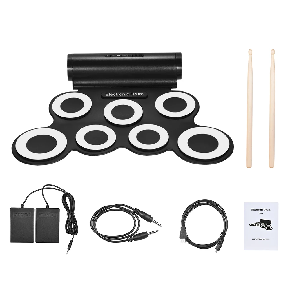 Портативный цифровой стерео набор электронных барабанов 7 силиконовые накладки с питанием от USB встроенный динамик с барабанчиками для