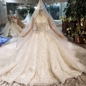 شراءHTL088 مثير فستان الزفاف حمالة مع طرحة زفاف بلا أكمام الدانتيل يزين ثوب زفاف فاخر