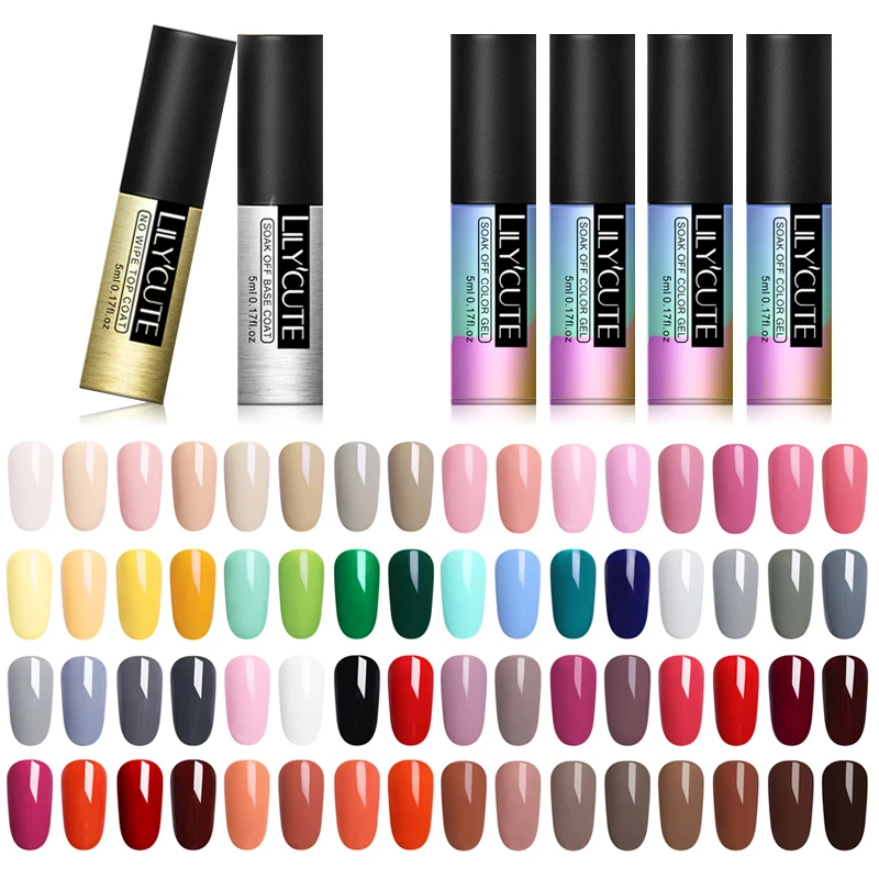 

LILYCUTE 6 Bottles Nude Series Nail Polish 5ml Black White Red Gray Soak Off UV Gel Polish Glue Lacquer Manicure Base Top Coat