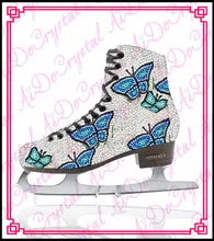 Aidocrystal 2015 exclusive design crystal covered glitter blue figure ice skating shoes