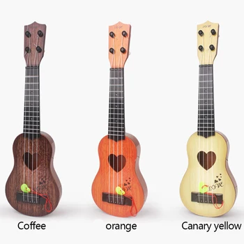 

Love Pattern Children's Trumpet Instrument Simulation Small Guitar Four String Can Play Early Enlightenment Music Toy Guitar