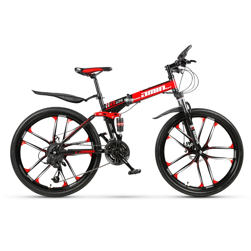 Sale 21 Variable speed mountain bike 24 and 26 inch folding mountain bicycle double damping disc brakes 10 knife wheel mountain bike 4