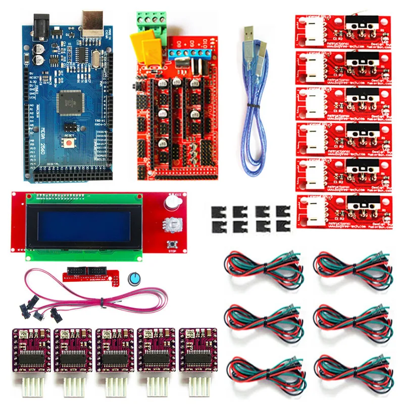 

3D Print Kit For Arduino 2004 LCD Controller+Mega 2560 R3+Ramps 1.4 Controller+6x Limit Switch Endstop+DRV8825 Stepper Driver
