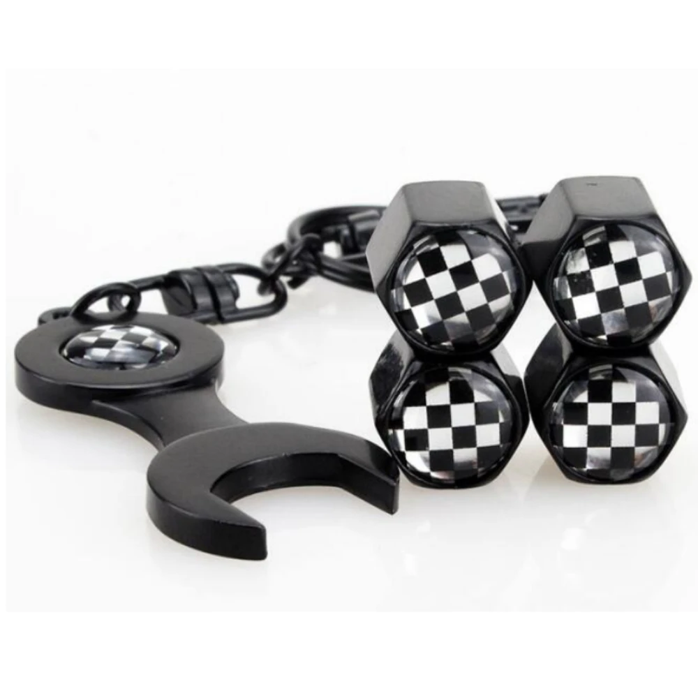 

4pcs Car Truck Tire Parts Valve Stems Caps 1pc Wrench F1 Flag Logo for Mitsubishi Mirage Lancer Outlander Galant Expo Endeavor