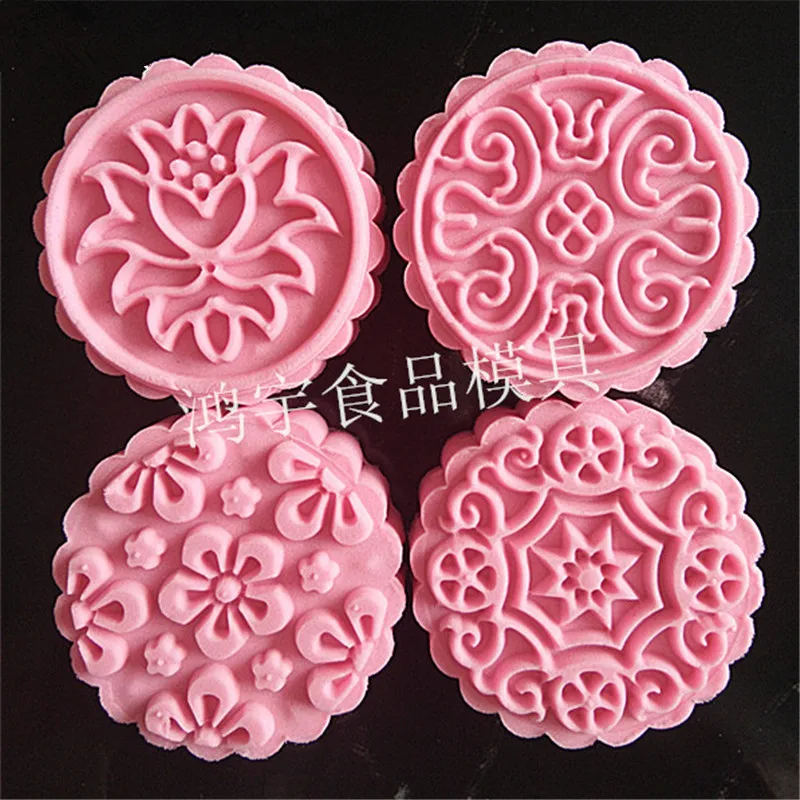 

100 Grams Round Lotus Flower Moon Cake Mold DIY Baking Pastry Tools Hand Press Plastic Mooncake Mould Kitchen Bakeware Supplies