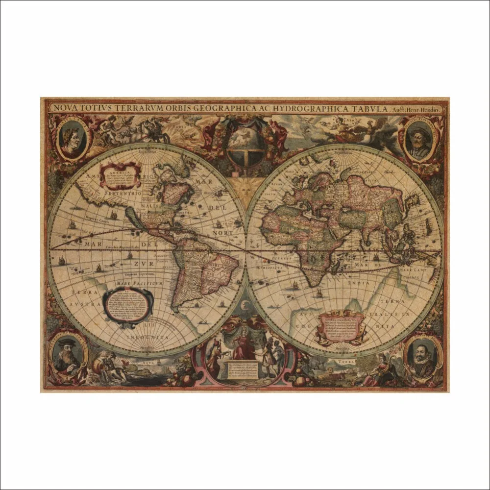 retro world map nautical ocean sea maps vintage kraft old world chart
