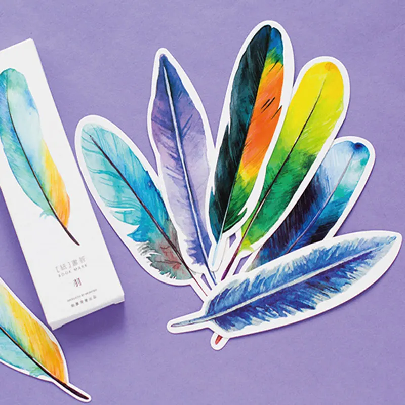 

Office Stationery Feather Browsing Natural Bookmarks Beautiful Feather Tags Gift Bookmarks Cute Children Stationery 30pcs/box