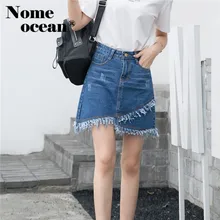 Асимметричная мини-юбка с низкой потертостями кисти Бахрома, рваные джинсовые юбки с дырочками летняя многослойная джинсовая юбка с клапаном M17032211