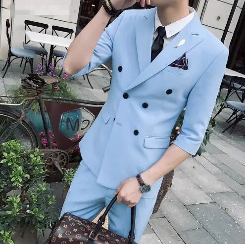 2018-Nouvelle-Arriv-e-D-t-Double-Breasted-Hommes-Costume-Avec-Pantalon-Court-Mari-Smokings-Costumes (1)