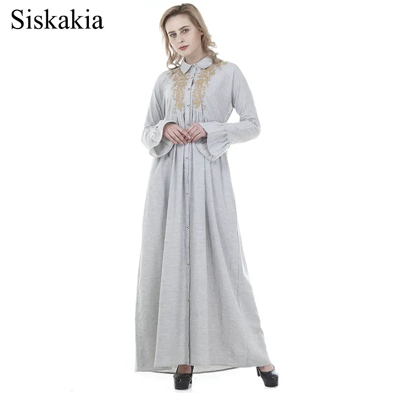 Женское длинное платье рубашка Siskakia однобортное с цветочной вышивкой и