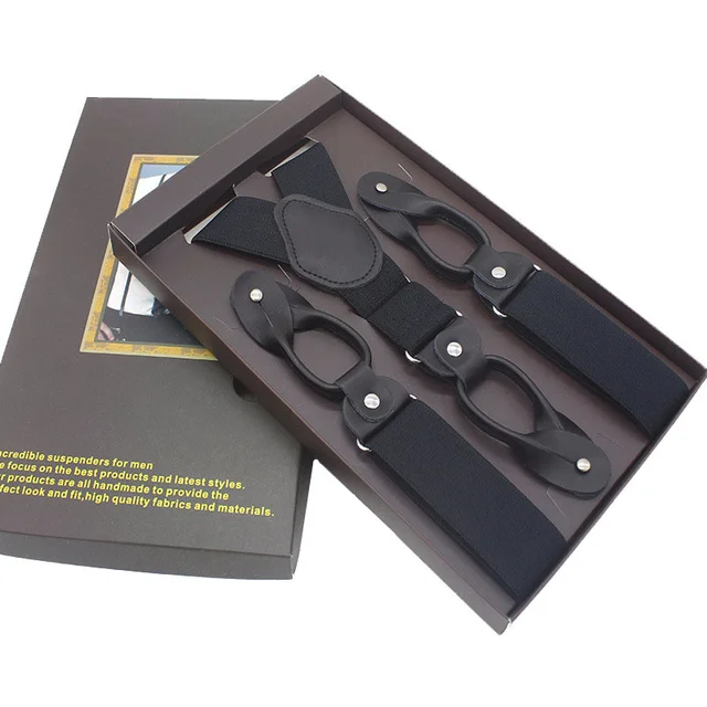 New Man's Suspenders Real Leather 6 Button Brace Strap Fashion suspensorio Adjustable Ligas Tirantes 3.5*120cm without box 1