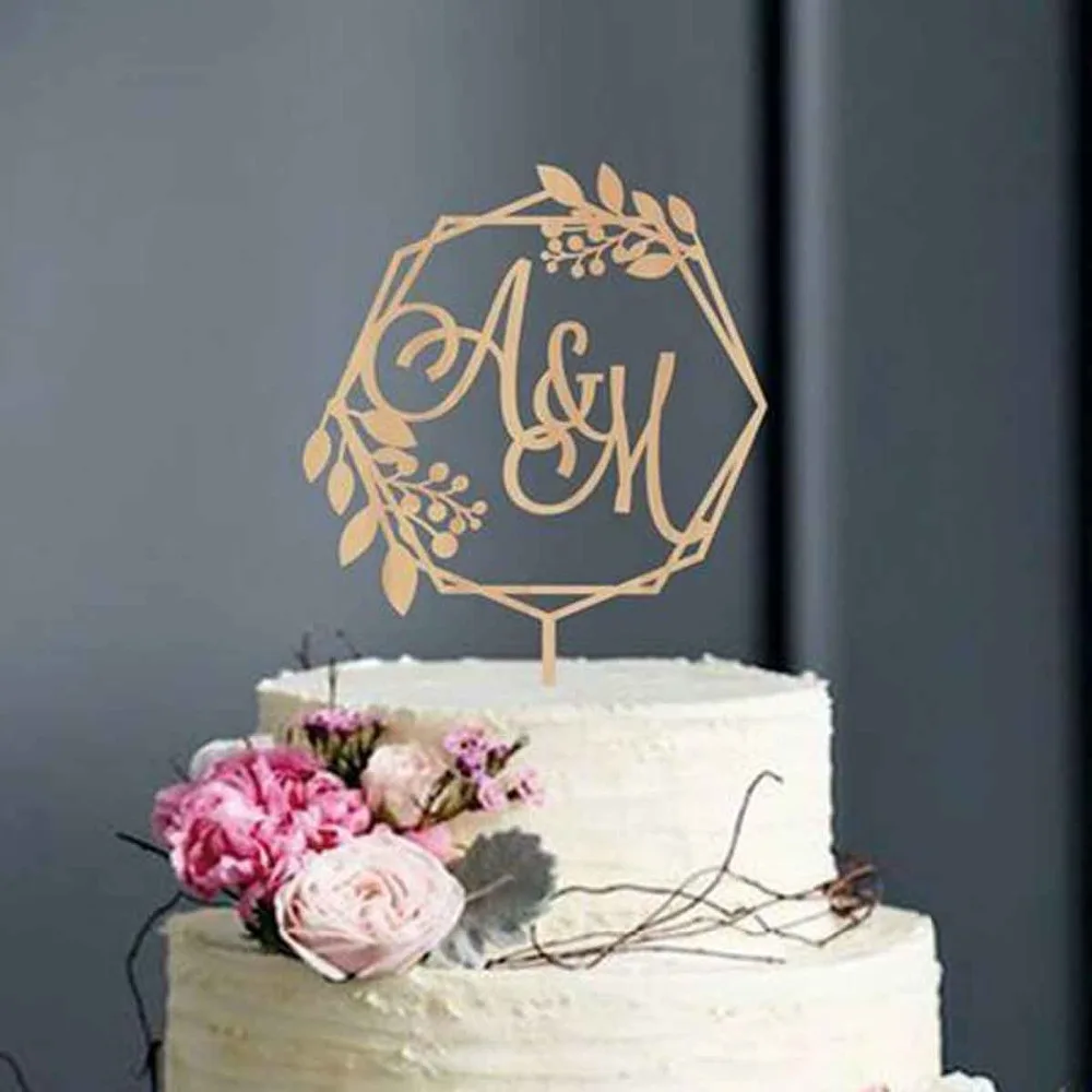 

Custom Rustic Wreath Initials cake topper wedding Cake topper Calligraphy initial letters Personalized Monogram Cake Topper