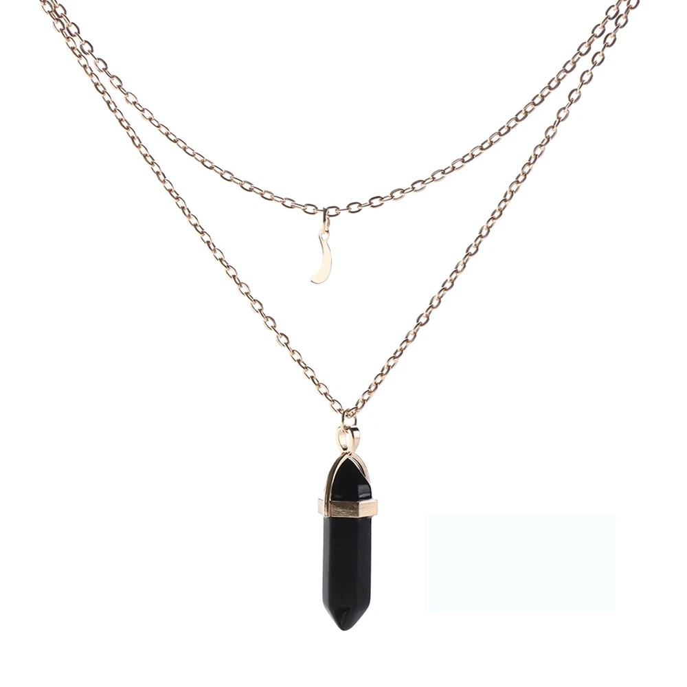 

1 Pcs Natural Opal Stone Moon Choker Necklaces Double Layer Vintage Crystal Pendant Necklace for Women Gifts