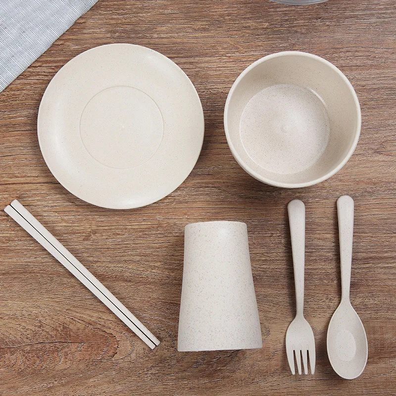 Healthy Wheat Straw Dinnerware Sets Eco Friendly Dinner Picnic Cutlery Tableware Restaurant