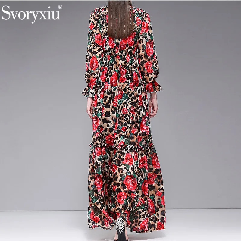 Женское платье с длинными рукавами Svoryxiu, разноцветное платье большого размера с леопардовым принтом с цветками розы, длинное мусульманское платье по индивидуальному заказу на весну и лето