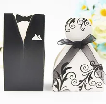 100Pcs Bridal Gift Cases Groom Tuxedo Dress Gown Ribbon Wedding Favors Candy Box Sugar Case Wedding Decoration Mariage