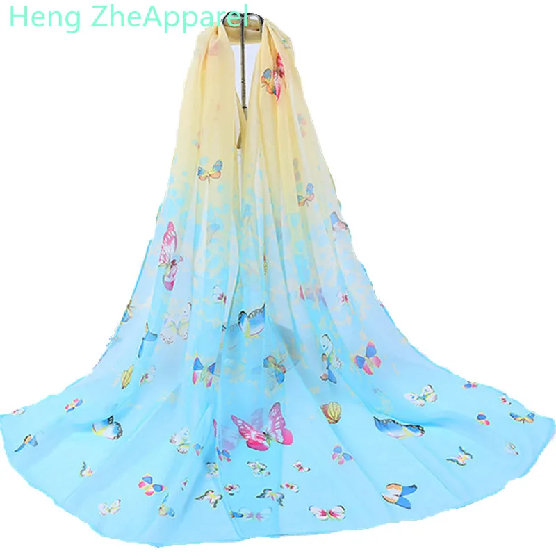 New Fashion Lady spring  summer Classic floral butterfly Print Shawls women Chiffon Soft Long Scarf Size160*50cm  girls Scarves 
