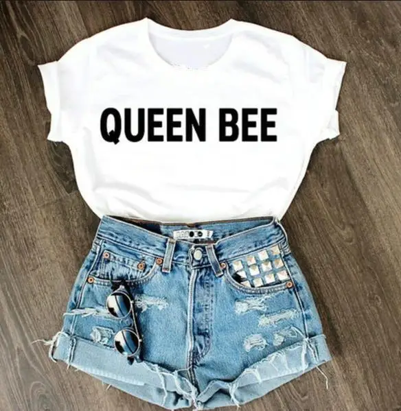 QUEEN BEE есть много спят с буквенным принтом Футболка хлопок Повседневная рубашка
