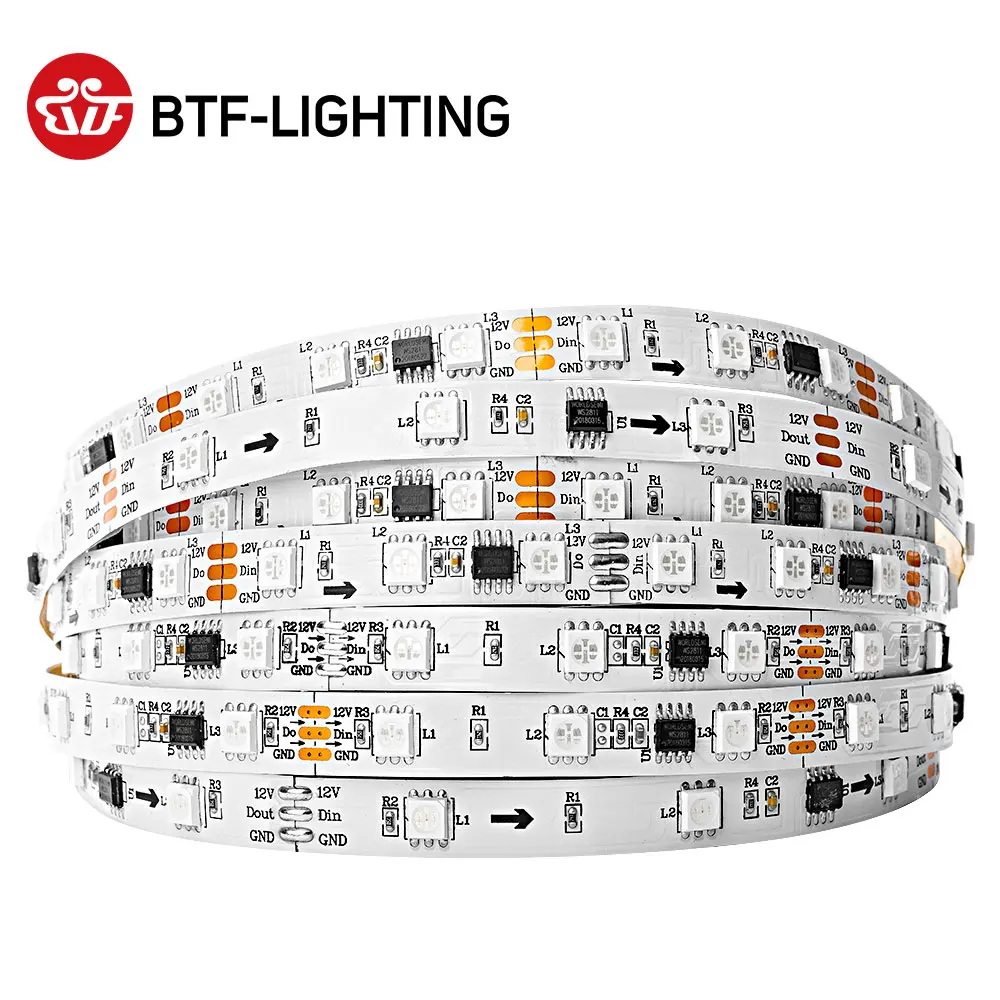 Светодиодная лента WS2811 5 м 30/48/60 светодиодов/м IP30/65/67 черная печатная плата 2811